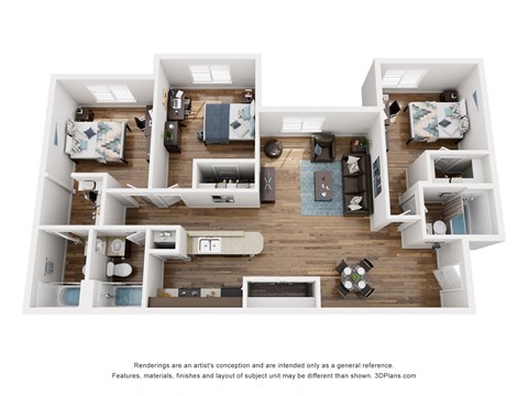 a 3d floor plan of a house with a bedroom and living room